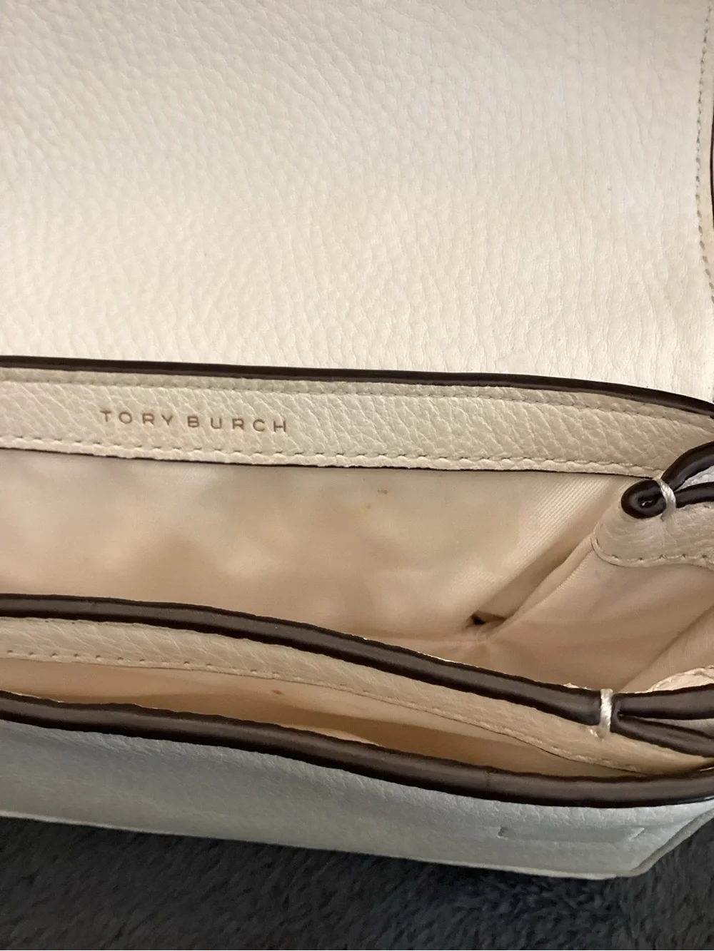 Tory Burch Cream Leather Chain Mini Shoulder Bag with Gold Hardware